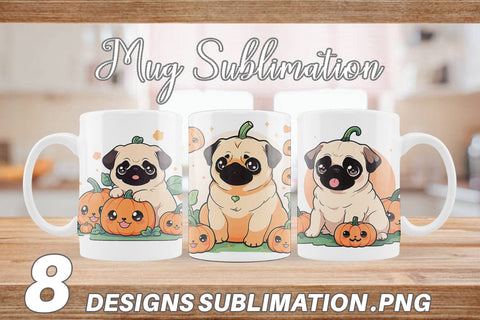 Mug Wrap Cute Pug Dog Pumpkin Sublimation artnoy 