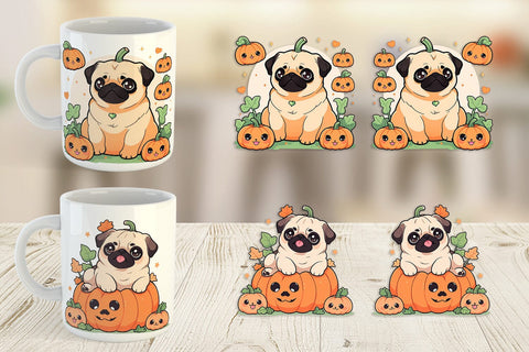 Mug Wrap Cute Pug Dog Pumpkin Sublimation artnoy 