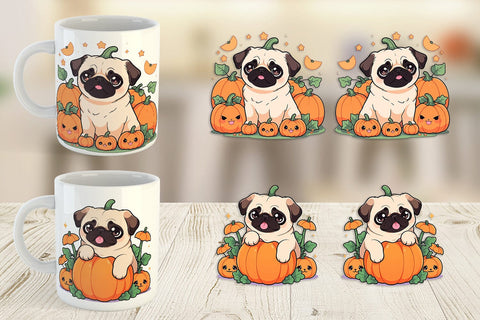 Mug Wrap Cute Pug Dog Pumpkin Sublimation artnoy 