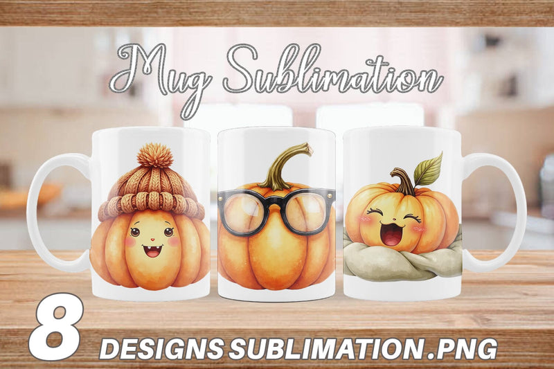 Mug Wrap Cute Pumpkin Faces Sublimation artnoy 