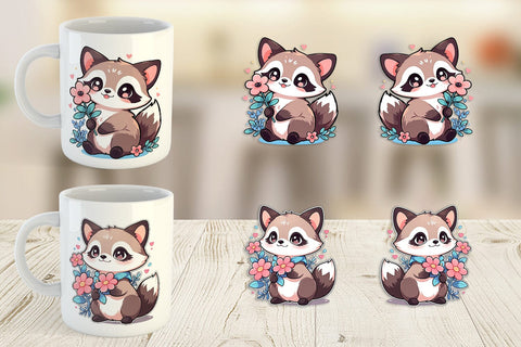 Mug Wrap Cute Raccoon with Flower Sublimation artnoy 
