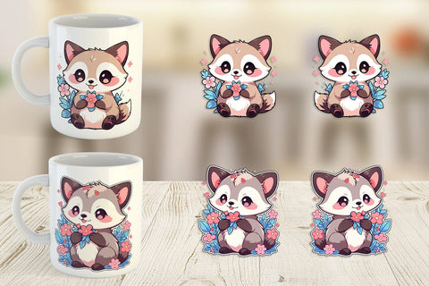 Mug Wrap Cute Raccoon with Flower Sublimation artnoy 