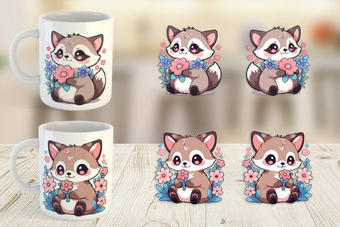 Mug Wrap Cute Raccoon with Flower Sublimation artnoy 