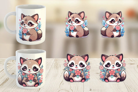 Mug Wrap Cute Raccoon with Flower Sublimation artnoy 