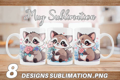 Mug Wrap Cute Raccoon with Flower Sublimation artnoy 