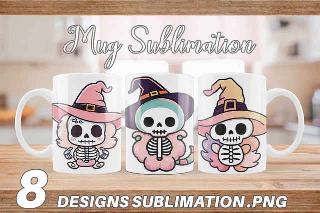 Mug Wrap Cute Skeleton Witch Sublimation artnoy 