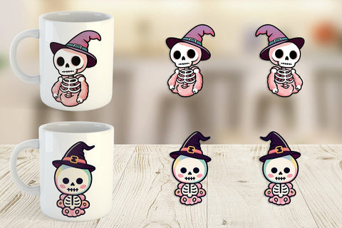 Mug Wrap Cute Skeleton Witch Sublimation artnoy 
