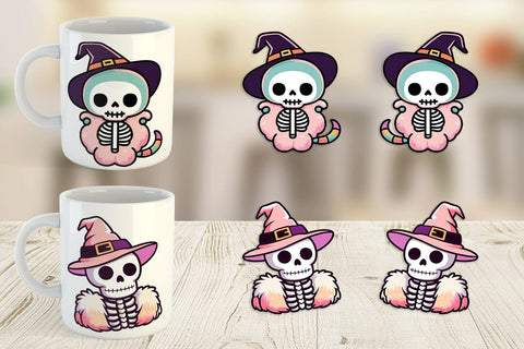 Mug Wrap Cute Skeleton Witch Sublimation artnoy 
