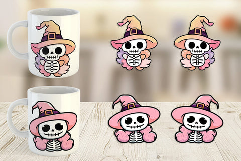 Mug Wrap Cute Skeleton Witch Sublimation artnoy 