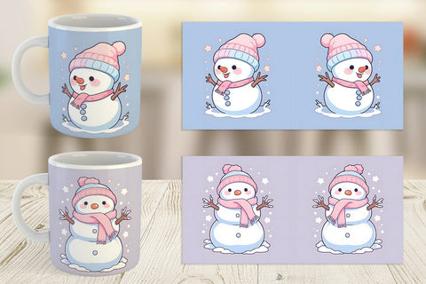 Mug Wrap Cute Snowman Illustration Sublimation artnoy 