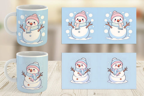 Mug Wrap Cute Snowman Illustration Sublimation artnoy 