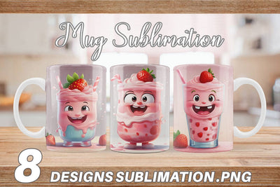 Mug Wrap Cute Strawberry Milkshake Sublimation artnoy 