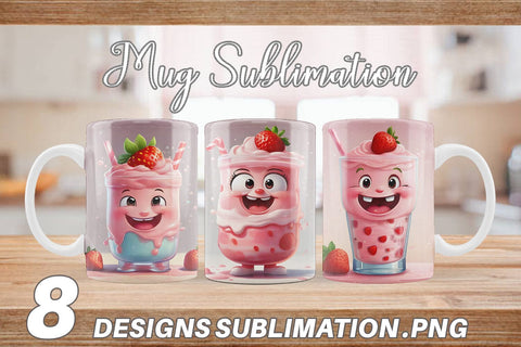 Mug Wrap Cute Strawberry Milkshake Sublimation artnoy 