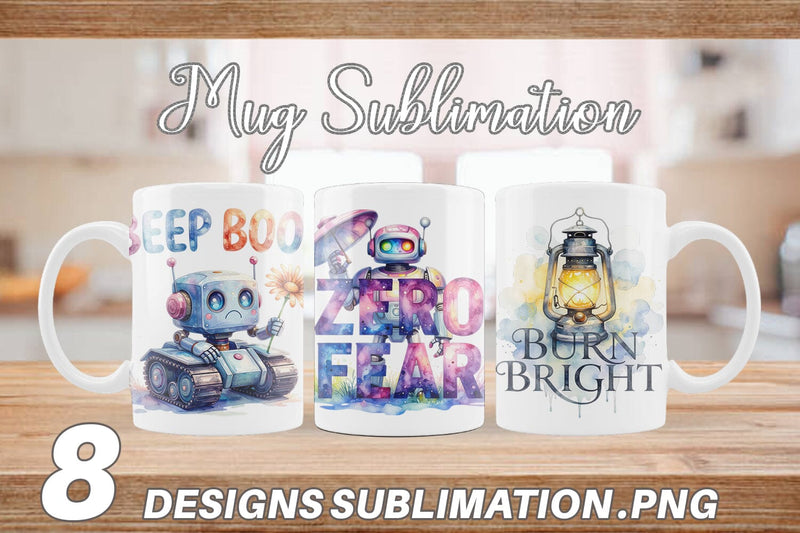 Mug Wrap Cute Vintage Robot Quotes Sublimation artnoy 