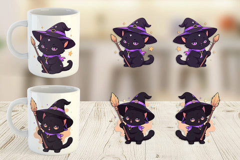 Mug Wrap Cute Witchy Cat Halloween Sublimation artnoy 