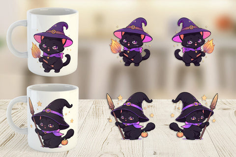Mug Wrap Cute Witchy Cat Halloween Sublimation artnoy 