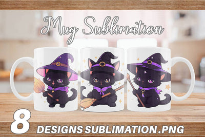 Mug Wrap Cute Witchy Cat Halloween Sublimation artnoy 