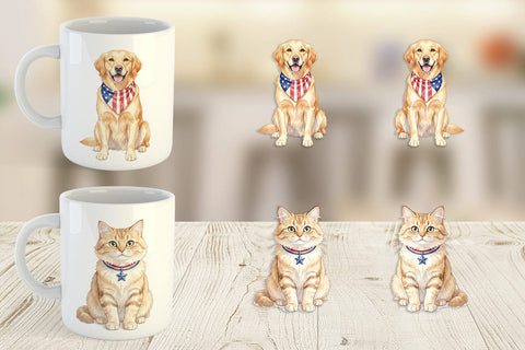 Mug Wrap Cutesy Patriotic Dogs and Cats Sublimation artnoy 