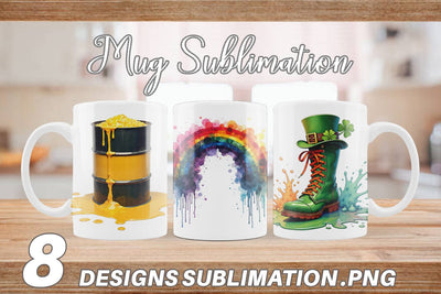 Mug Wrap Cyber-Shamrock Neon Punk St. Patrick's Watercolor Sublimation artnoy 