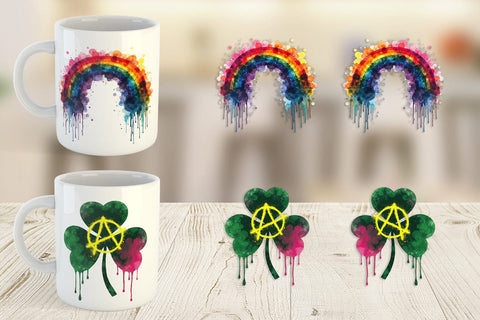 Mug Wrap Cyber-Shamrock Neon Punk St. Patrick's Watercolor Sublimation artnoy 