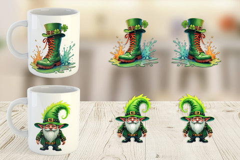 Mug Wrap Cyber-Shamrock Neon Punk St. Patrick's Watercolor Sublimation artnoy 