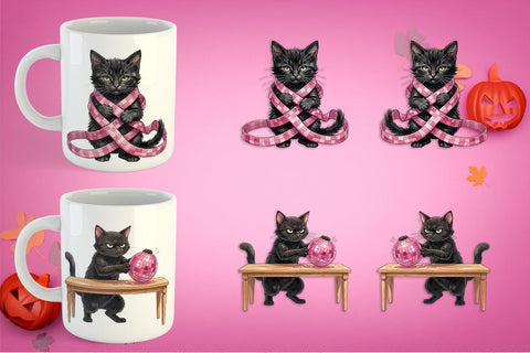 Mug Wrap Cynical Black Cat Pink Retro Watercolor Sublimation artnoy 