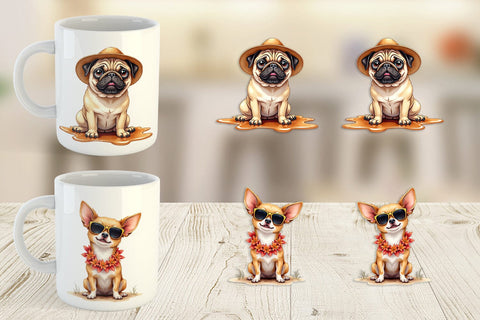 Mug Wrap Cynical Canines Hot Summer Watercolor Pack Sublimation artnoy 