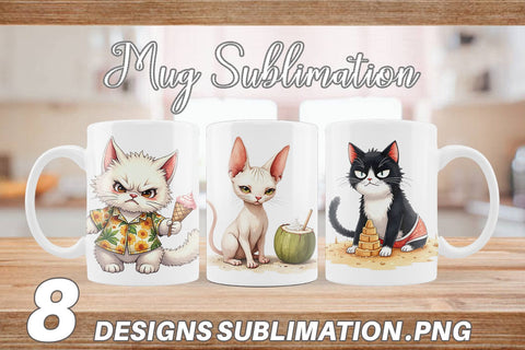 Mug Wrap Cynical Summer Cats Watercolor Sublimation artnoy 