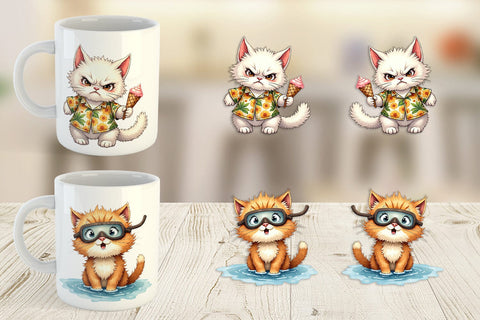 Mug Wrap Cynical Summer Cats Watercolor Sublimation artnoy 