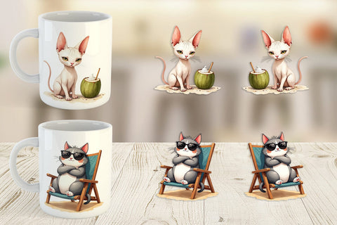 Mug Wrap Cynical Summer Cats Watercolor Sublimation artnoy 