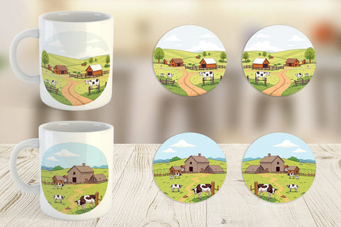 Mug Wrap Dairy Farm Scene Sublimation artnoy 