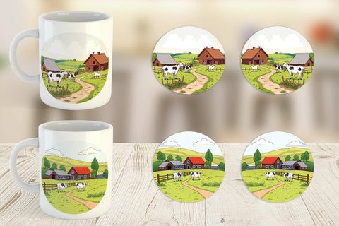 Mug Wrap Dairy Farm Scene Sublimation artnoy 