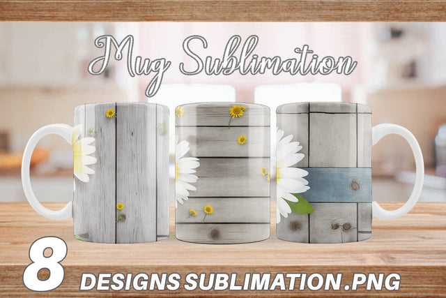 Mug Wrap Daisy Flower and Wood Sublimation artnoy 