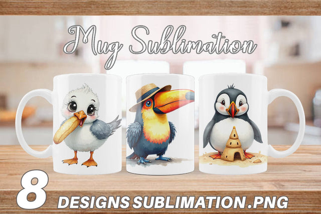 Mug Wrap Derpy Beach Birds Sublimation artnoy 