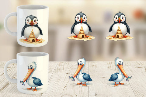 Mug Wrap Derpy Beach Birds Sublimation artnoy 