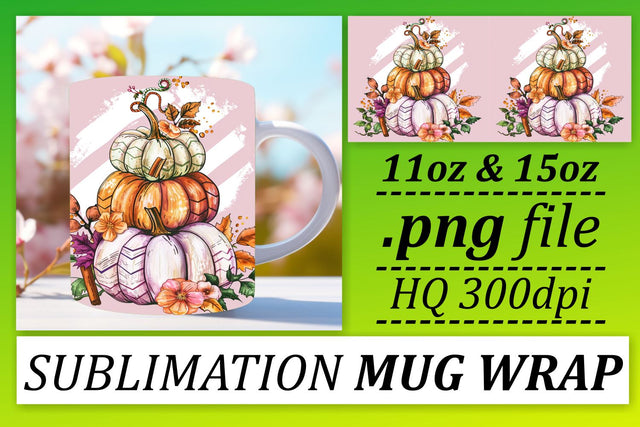 Mug Wrap Design Watercolor Pumpkin Autumn 11oz/15oz Sublimation afrosvg 
