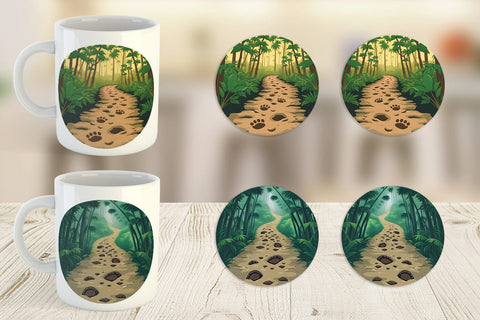 Mug Wrap Dino Tracks in Jungle Sublimation artnoy 