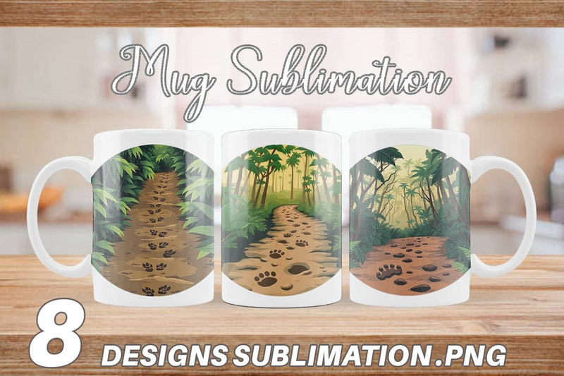 Mug Wrap Dino Tracks in Jungle Sublimation artnoy 