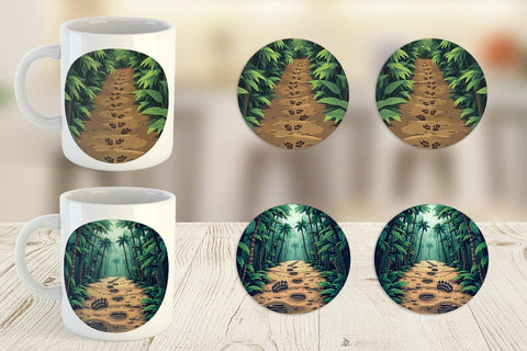 Mug Wrap Dino Tracks in Jungle Sublimation artnoy 