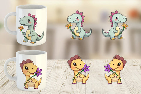 Mug Wrap Dino with Flower Sublimation artnoy 