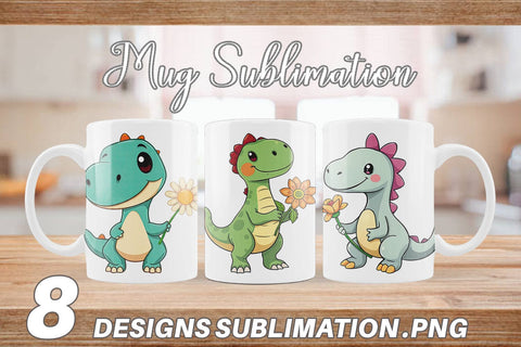 Mug Wrap Dino with Flower Sublimation artnoy 