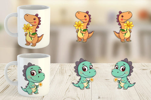 Mug Wrap Dino with Flower Sublimation artnoy 