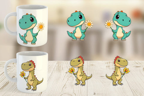 Mug Wrap Dino with Flower Sublimation artnoy 