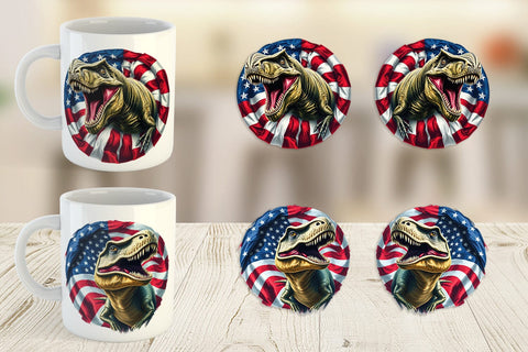Mug Wrap Dinosaur 4th of July Sublimation artnoy 