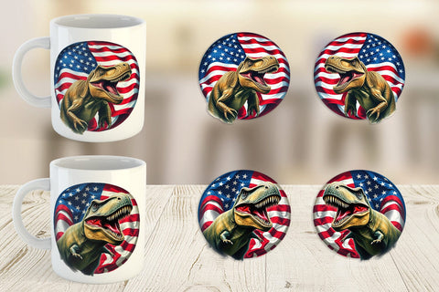 Mug Wrap Dinosaur 4th of July Sublimation artnoy 