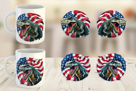 Mug Wrap Dinosaur 4th of July Sublimation artnoy 