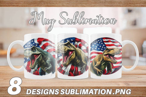 Mug Wrap Dinosaur 4th of July Sublimation artnoy 