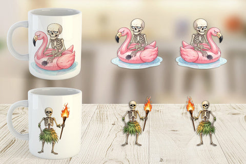 Mug Wrap Disgruntled Summer Skeleton Watercolor Sublimation artnoy 