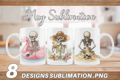 Mug Wrap Disgruntled Summer Skeleton Watercolor Sublimation artnoy 