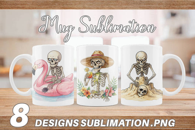 Mug Wrap Disgruntled Summer Skeleton Watercolor Sublimation artnoy 